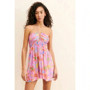 Free People Colin Locascio Dorothy Mesh Mini Dress Halter Printed Pink XS